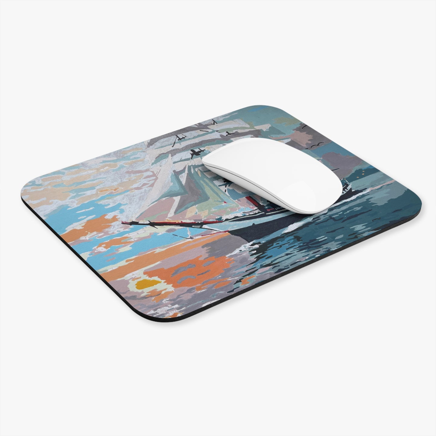 Nautical Sailboat Mouse Pad, Coastal Desk Decor, Ocean Lover Gift, Office Accessory, Unique Gift for Him/Her, Beach-Themed Mouse Mat